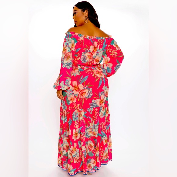 FLORAL LONG SLEEVE RED MAXI DRESS- 1XL - Picture 2 of 6